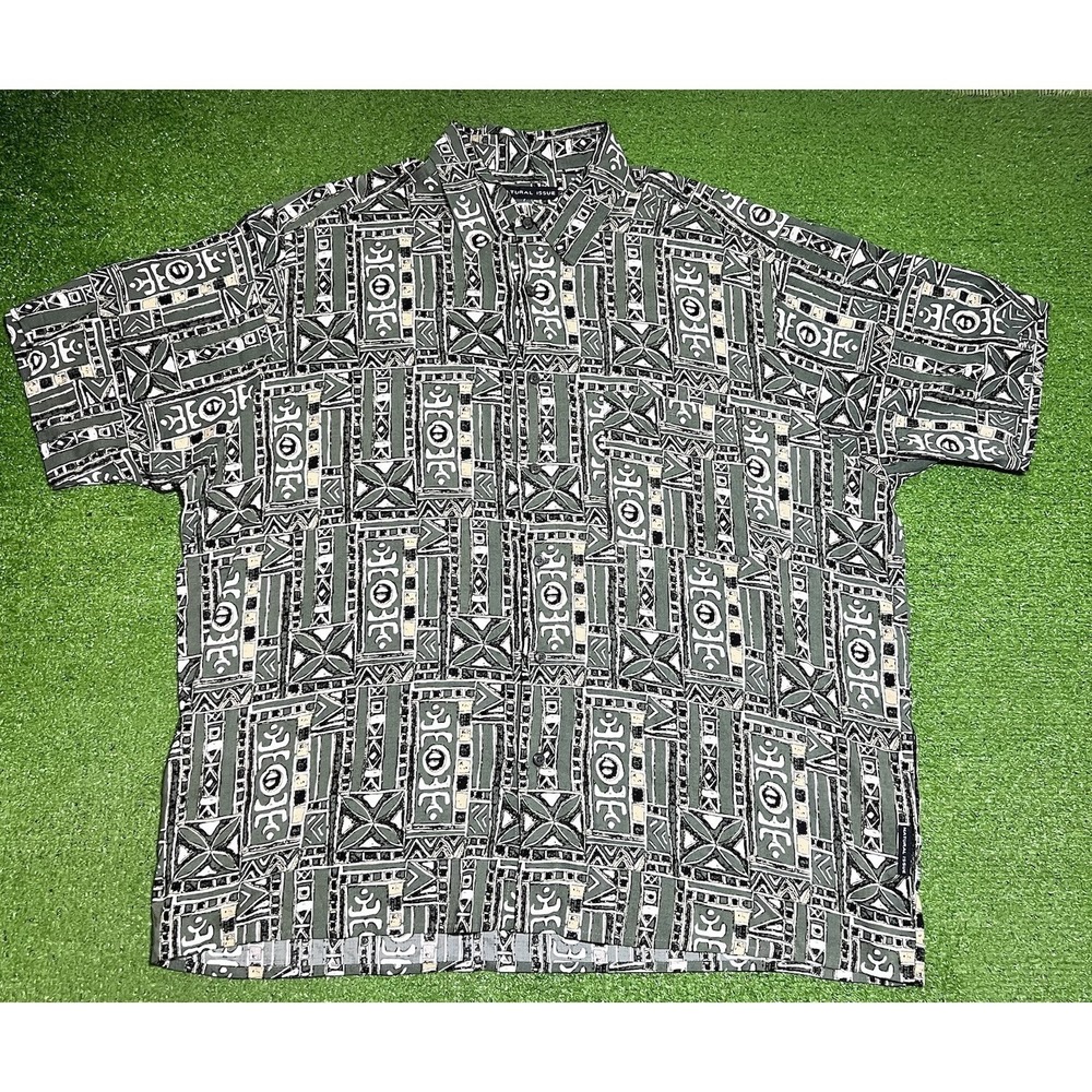 Vintage Natural Issue Shirt XL‎ Cropped Button Up Tribal Geo Print Patch Style